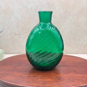 Vintage 1960's Pairpoint Mini Emerald Swirl Lead Crystal Vase Hand Blown